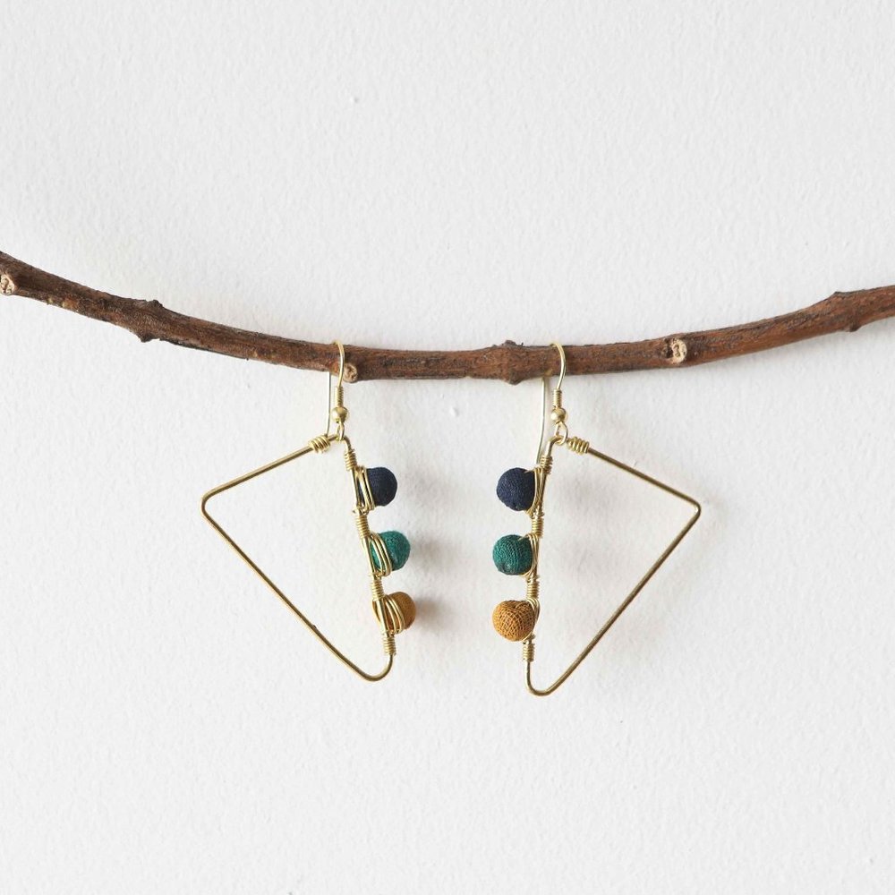Upcycled Fabric  Earrings - Triangles